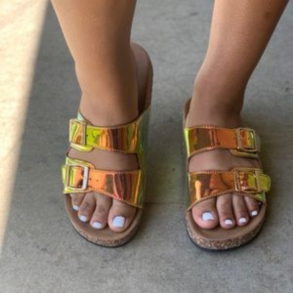 "Becky" Double Buckle Sandals - Bronze Hologram - Picture 4 of 5